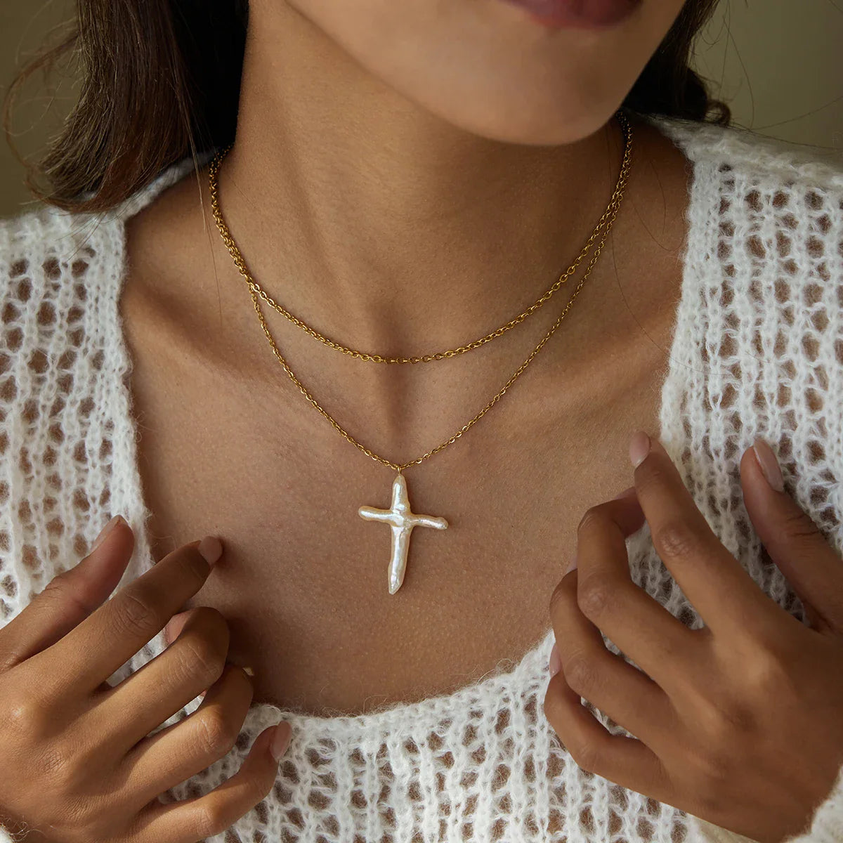 Pure Faith Pearl Cross Necklace