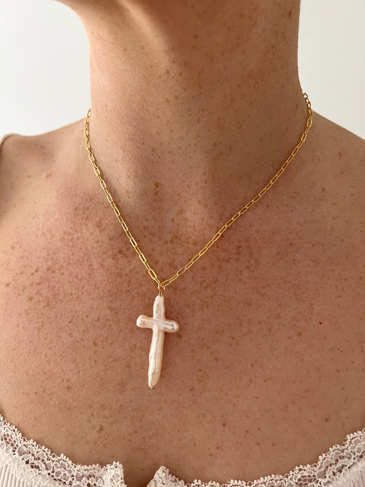 Pure Faith Pearl Cross Necklace
