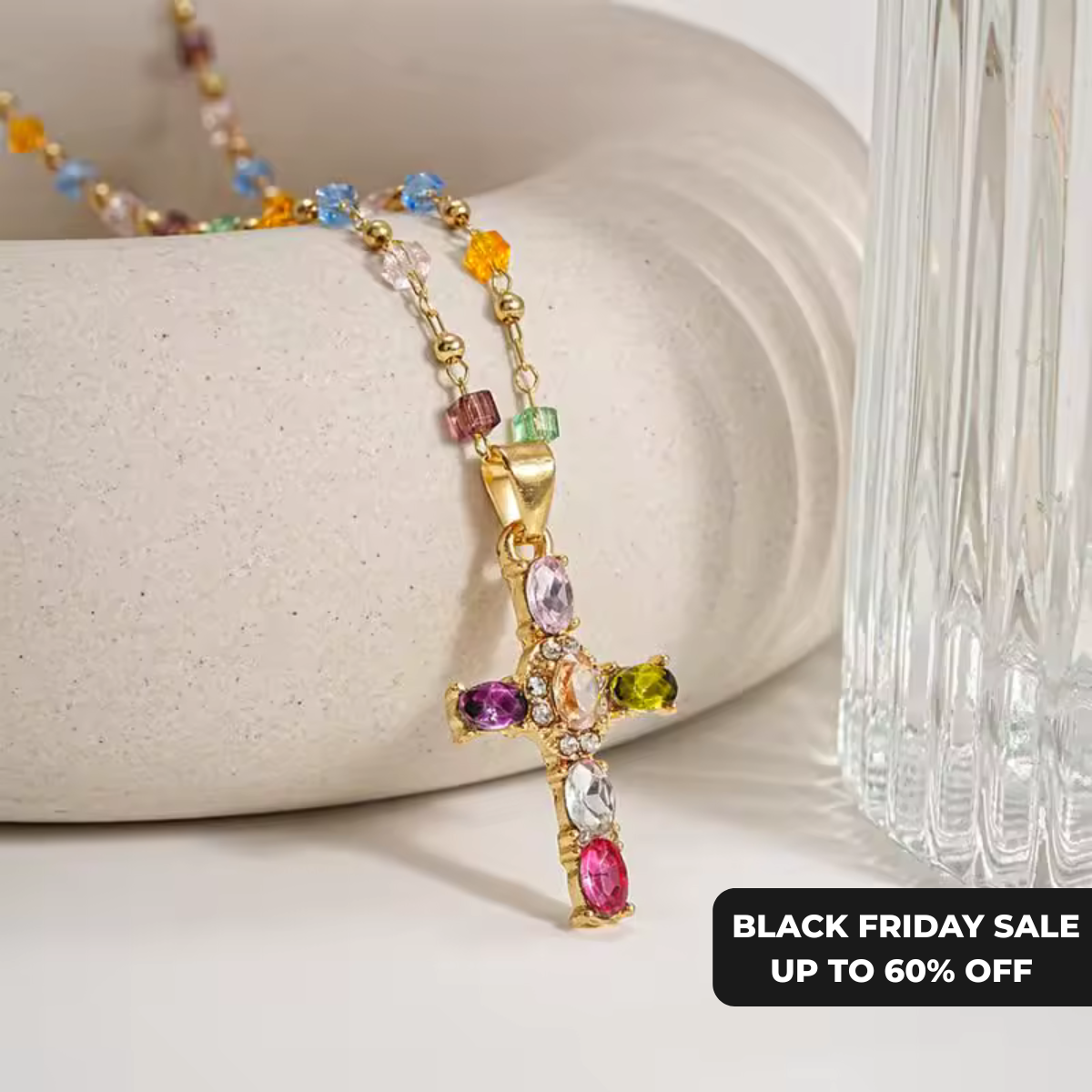 Vibrant Gem Cross Necklace