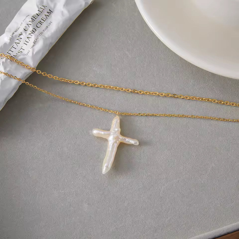 Pure Faith Pearl Cross Necklace
