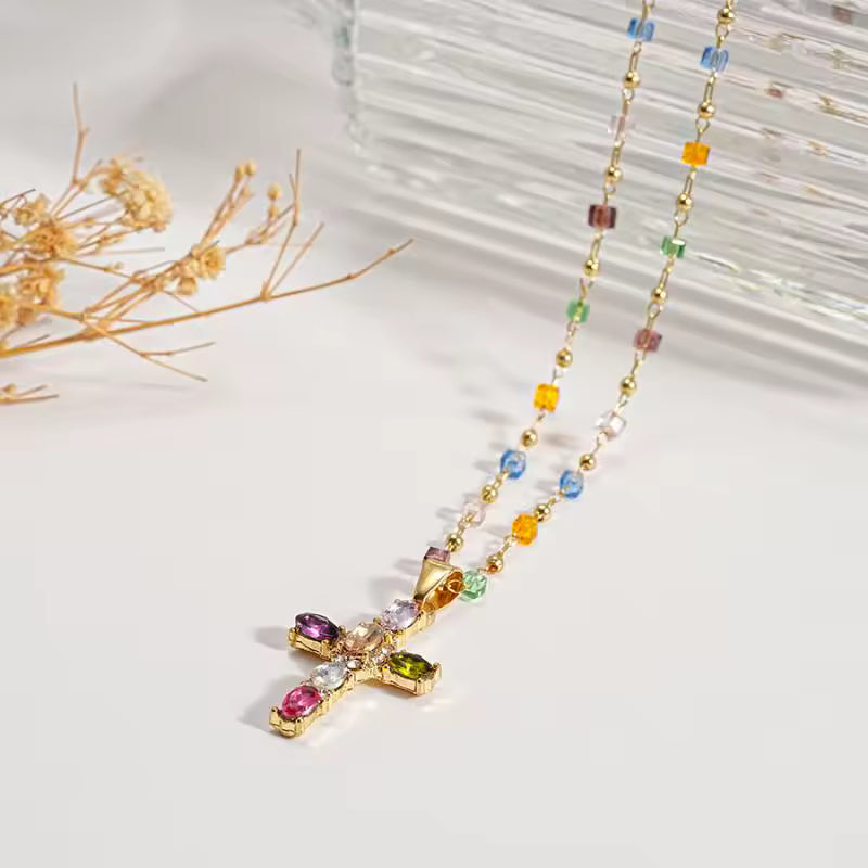 Vibrant Gem Cross Necklace